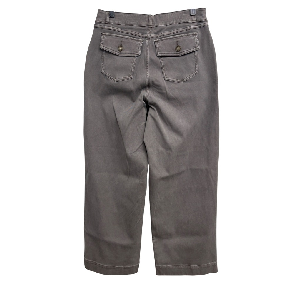 Spanx stretch twill cropped Wide Leg Crop Pants Taupe Gray High Rise 20312T L - Picture 2 of 10